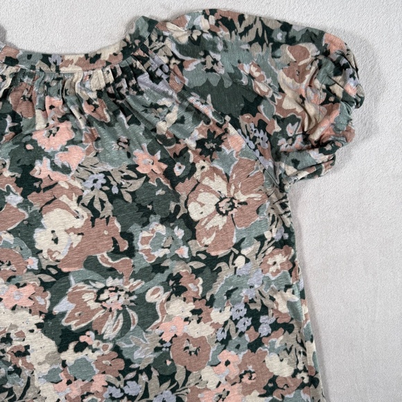 Maeve Anthropologie Blouse Womens Large Floral Print Linen Puff Sleeve Top - Picture 7 of 14